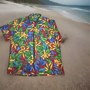 Vintage 80s Edwards Shirt Men’s L Red Floral Hawaiian 80s Aloha Hawaii Tropical - Picture 1 of 12
