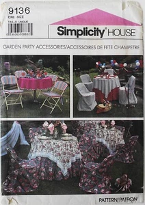 Simplicity 9136 Folding Chair Covers Tablecloths Napkins Sewing Pattern - Picture 1 of 1
