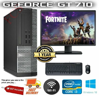 FAST GAMING DELL BUNDLE TOWER PC FULL SET COMPUTER SYSTEM INTEL i3 8GB 1TB GT710 - Image 1 of 4