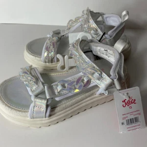 Sandalias de plataforma Justice Girls blancas iridiscentes con tiras talla 13 NUEVAS - Imagen 1 de 7