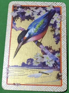 Playing Cards 1 Single Card Old Vintage * KINGFISHER BIRD + DRAGONFLY * Picture - Picture 1 of 3