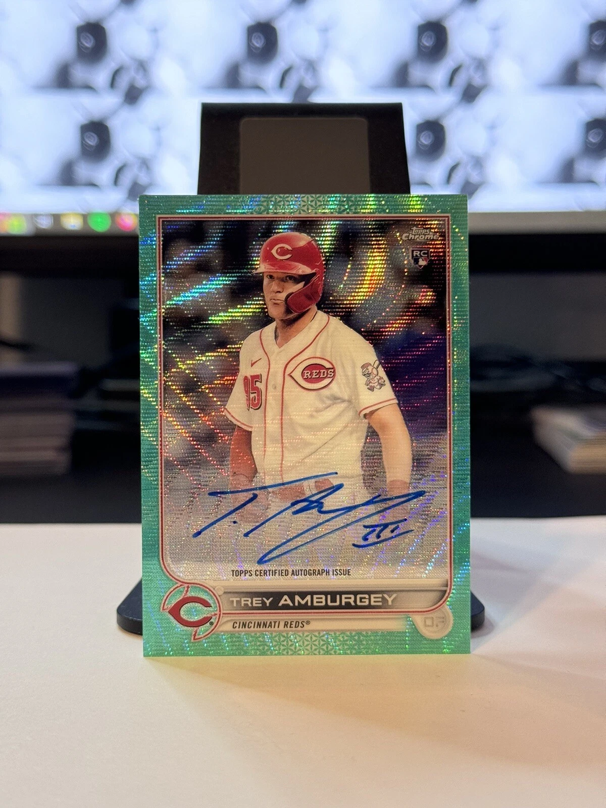 2022 Topps Chrome TREY AMBURGEY RC Auto Aqua Wave Refractor #d /199 Reds #RA-TA
