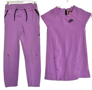 NIKE SPORTSWEAR TECH FLEECE SHIRT DRESS SWEATPANTS JOGGER SET PURPLE GIRLS SZ 6X - Picture 1 of 12