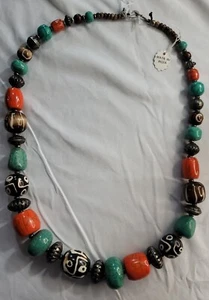Vintage Ethnic Necklace African Amber Tibetan Turquoise Coral Beads Bohemian - Picture 1 of 5