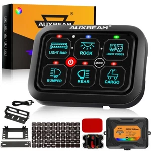 AUXBEAM 6 Gang Switch Panel Kit Led Auxiliary Relay System Marine RGB Back Light - Picture 1 of 12