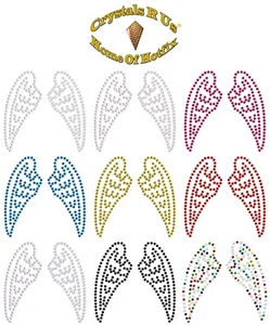 SMALL ANGEL FAIRY WING IRON-ON RHINESTONE DIAMANTE BEAD TSHIRT TRANSFER PATCH - Picture 1 of 9