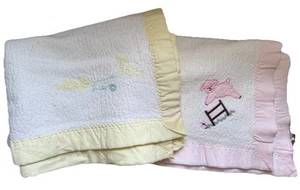 Pair Vintage Chatham Baby Blankets 24x36” Yellow Kittens Pink Lamb Baby Blankies - Picture 1 of 6