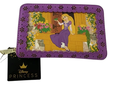 Disney LoungeFly NUEVA Cartera Enredada Princesa Rapunzel Bordada Doble Pliegue Cremallera Foto 1 de 4