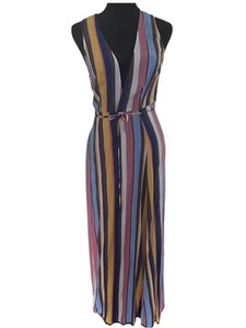 Mehrfarbig gestreiftes Maxikleid mit Wickelärmeln und Trägerärmeln Damen Größe M - Bild 1 von 8