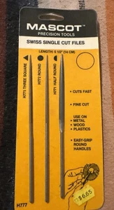 MASCOT Precision Tools Swiss Single Cut File 3 Piece Set. NOS VTG #H777 - Picture 1 of 4