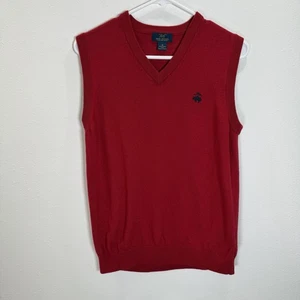 Chaleco Suéter Brooks Brothers Para Hombres 100% Lana Merino Fina Talla M Rojo Preppy Vacaciones - Imagen 1 de 6