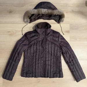 Kenneth Cole Reaction Down Puffer Jacket Removeable Rabbit Fur Hood Women's Sz M - Picture 1 of 9