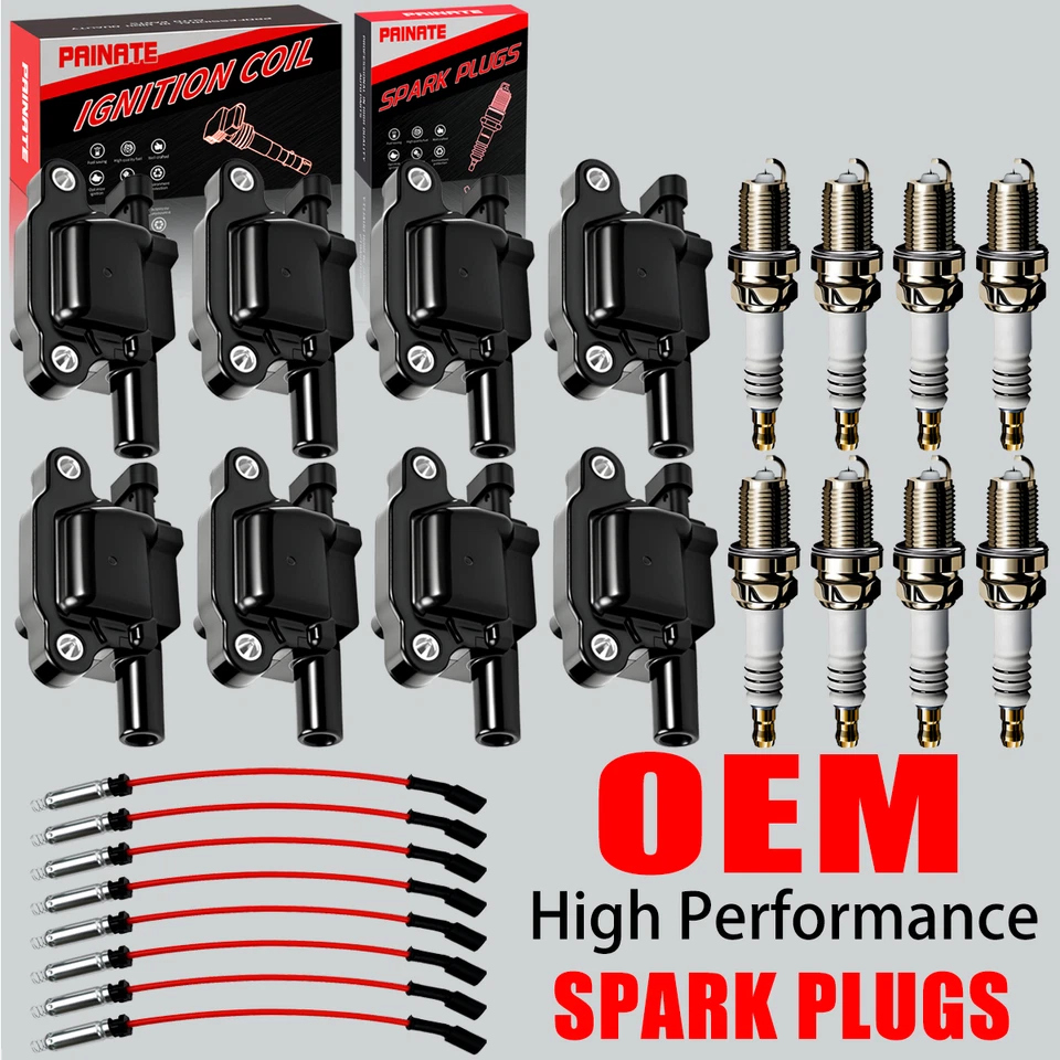 8X Square Ignition Coil & 8 Spark Plug For Chevrolet GMC UF413 12570616 12611424