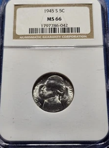 1945-S Jefferson Silver War Nickel CERTIFIED NGC MS 66 5c - Picture 1 of 2