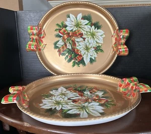 Christmas Set Of 2 Plastic Serving Trays With Bow Handles - Picture 1 of 6