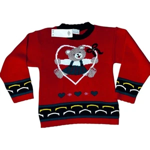 Vintage 80er Basic Edition Christmas Holiday Teddybär Mädchen Pullover 7/8 Neu  - Bild 1 von 7