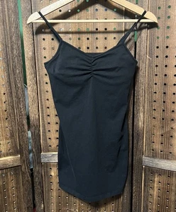 Y2K Longline Cami Größe Medium schwarz integrierter BH Lagenlook Emo Szene - Bild 1 von 8
