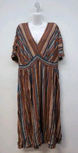 Bloomchic Striped Dolman Sleeve Shirred Pocket Split Flutter Dress 18-20 Multi - Picture 1 of 9