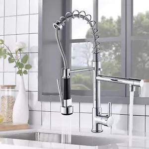 Chrome Spring Kitchen Faucet Pull Down Sprayer Swivel Single Handle Sink Mixer - Picture 1 of 10