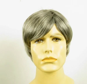 Short Wig For Men Natural Hair Gray White Poly Mesh Ref VICTOR 44 - Picture 1 of 8