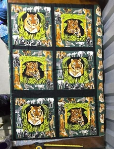 Vtg Jungle Wildlife Fabric Panel Tigers Leopards By SC Shamash & Sons Inc. Cats - Picture 1 of 7