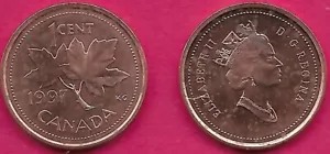 KANADA 1 CENT 1997 VERALTET NICHT MEHR PRODUZIERT, EINIGE DUNKLE FLECKEN,AHORNBLATT TEILUNG - Bild 1 von 1