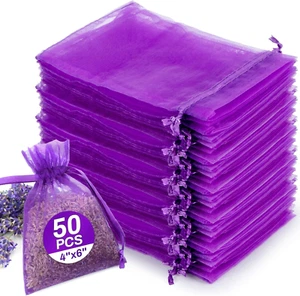 50 Lavender Sachet Bags Empty - Purple Organza Bags 4X6 Sachets for Drawers and - Picture 1 of 12