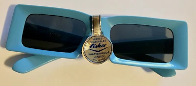 Gafas de sol de plástico azul MOD Fisher 106 de colección años 60 lentes rectangulares hechas en Italia Foto 1 de 4