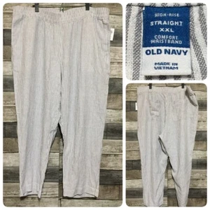 Old Navy hoch geschnittene gerade Leinenmischung Hose Damen XXL grau weiß (Innennaht 26,5) - Bild 1 von 10