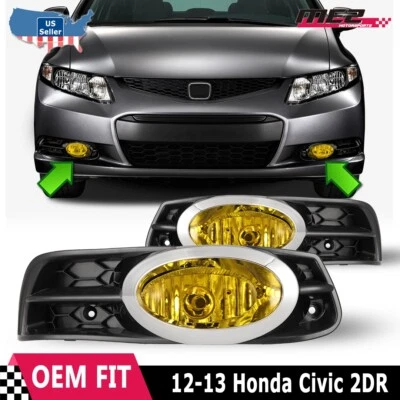 Luces antiniebla parachoques amarillo para Honda Civic 2012 2013 cupé luces + interruptor de cableado Foto 1 de 4