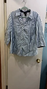  EUC Lane Bryant Womens Shirt 22/24 Button Front 3/4 Sleeve Striped Cotton LT5 - Picture 1 of 10