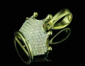 2.50Ct Round Cut Real Moissanite Crown Charm Pendant 14k Yellow Gold Plated - Picture 1 of 7