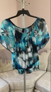Wrapper Junior Women Short Angel Sleeve Pullover Sheer Blouse Sz Large New NWT - Picture 1 of 5