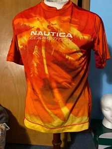 Vintage 90s Nautica Competition Summer Shirt Size Medium Spellout Big Palmtree - Bild 1 von 4