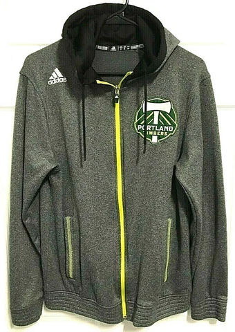 PORTLAND TIMBERS Men Gray Soccer Full Zip Climawarm Hooded Sweatshirt S Adidas Cover