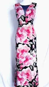 En Focus Studio Maxi Women's Dress Size 6 Mesh Cutouts Side Slit Pink Floral - Picture 1 of 10