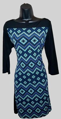 Banana Republic Dress Size Medium Stretch Black Blue & Aqua Geometric Maxi  - Image 1 of 4
