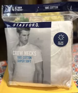 Magliette Stafford 4Pk Uomo Super Morbide Bianco 100% Cotone Crew. Grande. NUOVO. - Foto 1 di 2