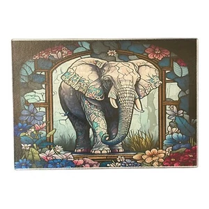 8x11 Taglio in vetro temperato~scena in vetro colorato~elefante~fiori~cucina - Foto 1 di 1