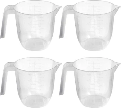 WHAM 4pk 1 Litre Plastic Clear Measuring Jug Baking Kitchen Cooking Stackable Handle