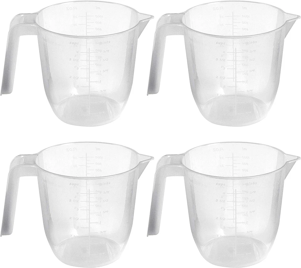 WHAM 4pk 1 Litre Plastic Clear Measuring Jug Baking Kitchen Cooking Stackable Handle