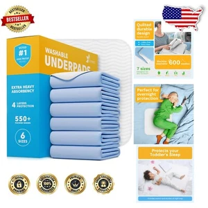 Washable Bed Pads – Large 30x34 Underpads for Incontinence & Pet Care, Pack of 6 - Picture 1 of 9