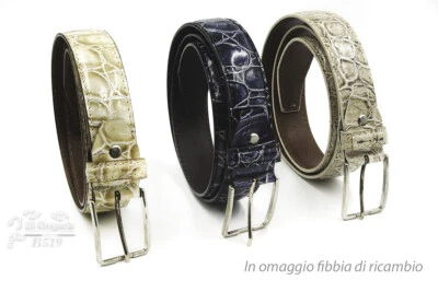 Ceinture Homme Femme Véritable Cuir Imprimé Crocodile Artisanal Made IN Italy - Photo 1/4