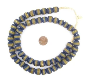 Cobalt Blue Kente Krobo Beads 14mm Ghana African Round Glass Large Hole Handmade - Picture 1 of 2