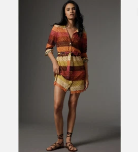 NWOT Le Superbe Maud-est Striped Lace Mini Shirt Dress 4 Multi Anthropologie Mod - Picture 1 of 13