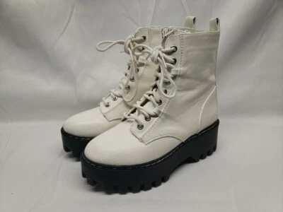 Botas Bamboo Staging-01 blancas plataforma de combate cremallera y cordones talla 6,5 Foto 1 de 4