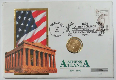 1996 GOLD ATLANTA OLYMPICS MINT STATE TORCH RUNNER U.S. MINT FIRST DAY COVER Cover