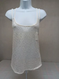 SERENE BLUE WOMENS 2X IVORY LACE FRONT SPAGHETTI STRAP TANK BLOUSE SHEER - Picture 1 of 11