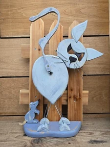 wooden cat handmade home decoration gift idea funny mouse - Picture 1 of 4
