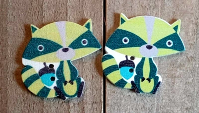 2 Raccoon Shape Sewing Buttons Crafting Wood 2 Hole 1.25"  - Image 1 of 2